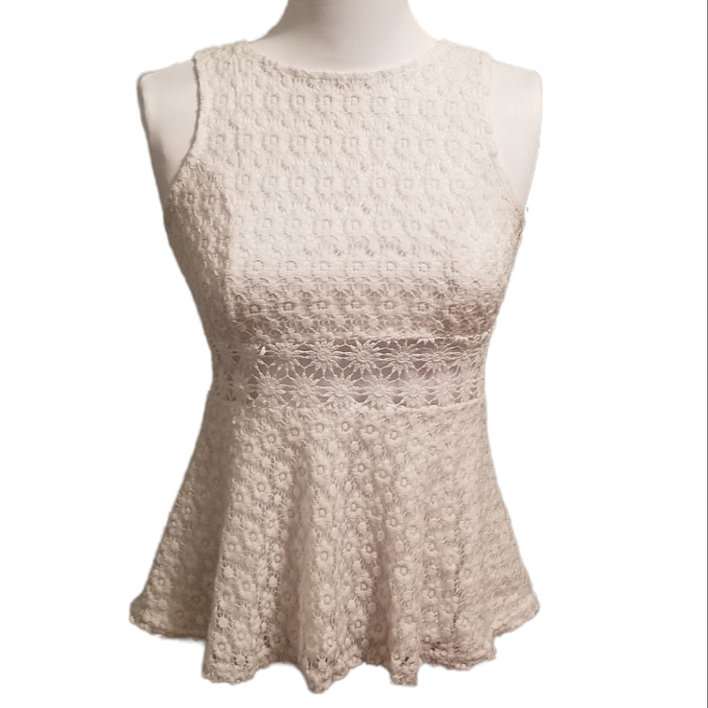 Haute Monde White Crochet Peplum Sz M